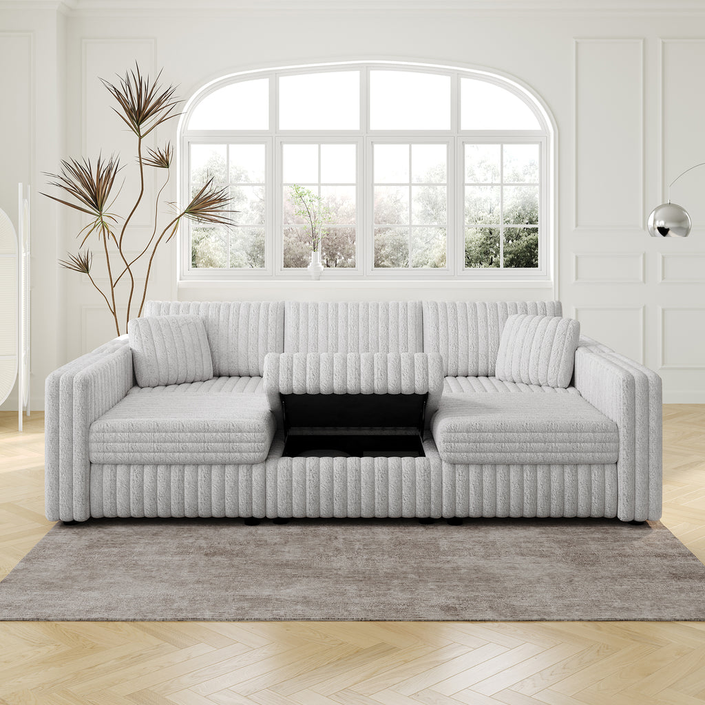 106.3" Soft U-Shaped 6-Person Sofa with Ottoman - Light Gray