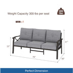 70” All-Weather Metal 3-Seat Patio Sofa, Khaki Frame
