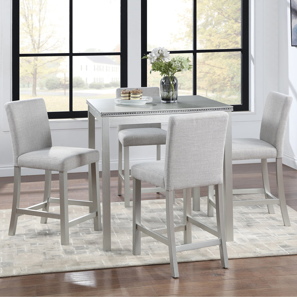 5 Piece Counter Height Table Set with Upholstered Chairs