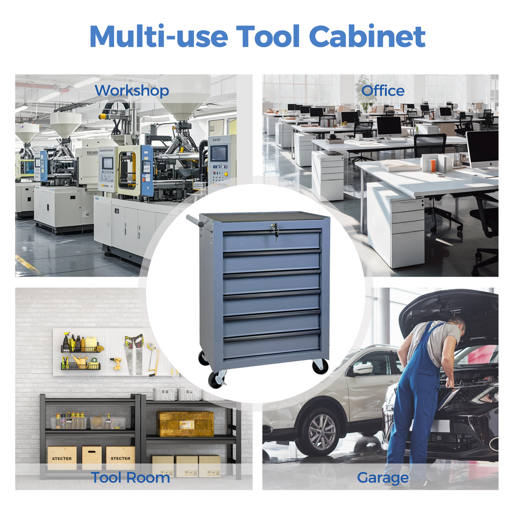 Rolling Metal Tool Chest with 6 Drawers