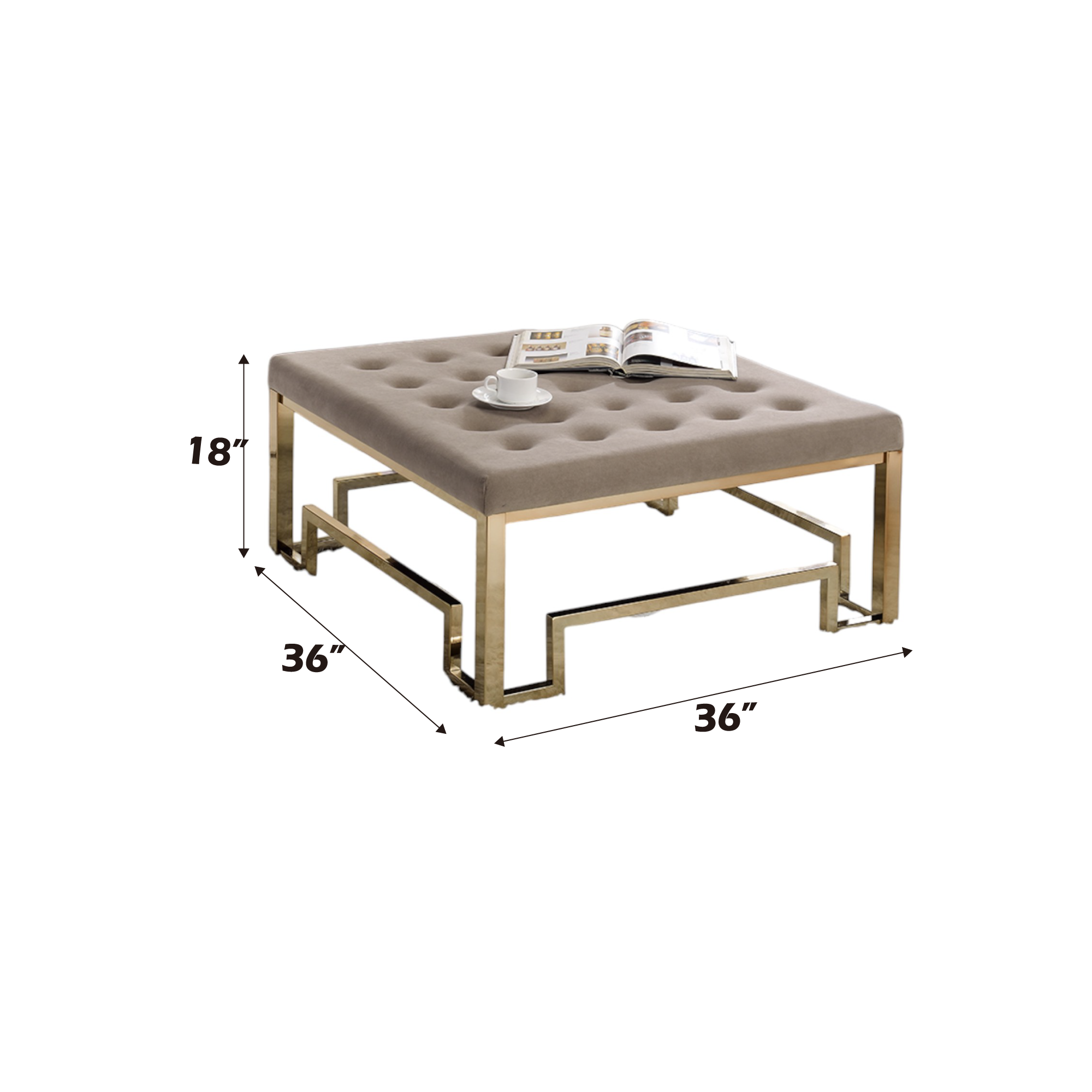 Damien Beige Fabric & Champagne Finish Cocktail Ottoman