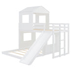 Wooden Twin Over Full Bunk Bed with Playhouse