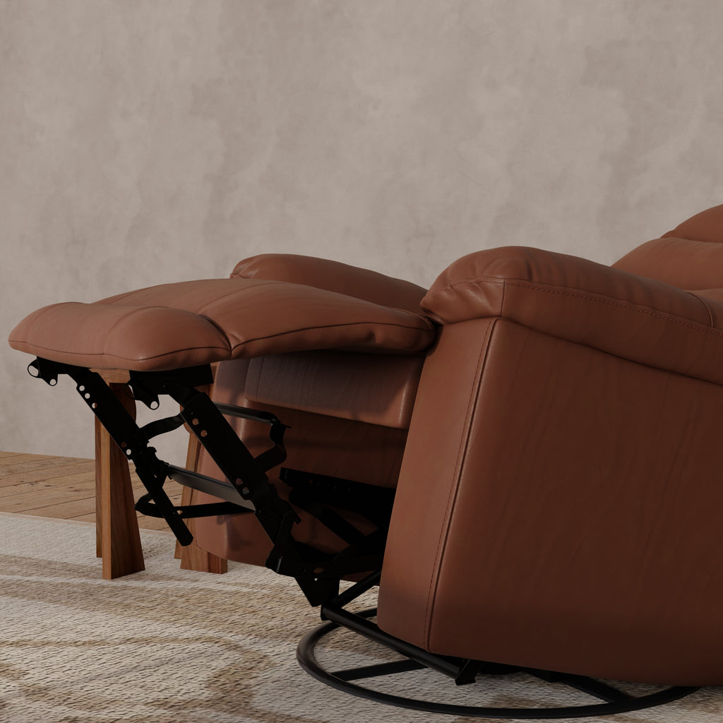 Global Home Swivel Glider Recliner with Manual Footrest In Oslo Pecan