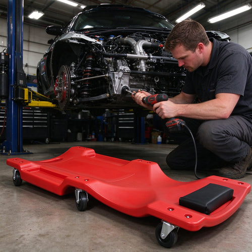 40-Inch Red Low Profile Garage Creeper with Padded Headrest