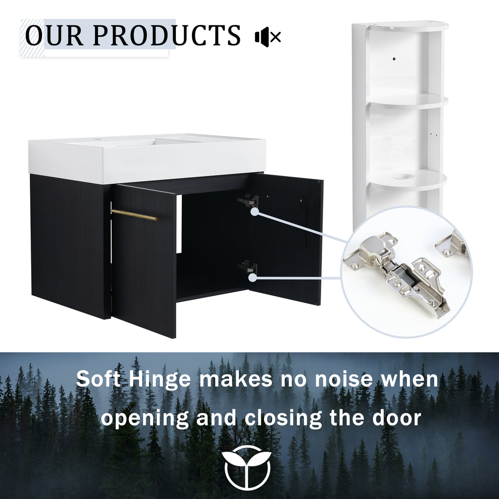30 Inch Wall-Mounted Bathroom Vanity with Sink and Storage Rack