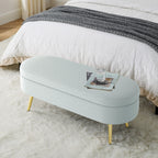 Ottoman Oval Storage Bench, Flannel with Metal Legs-Cyan