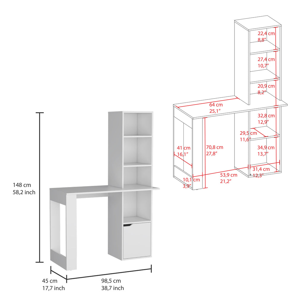 Iowa Computer Desk with 1-Cabinet and 4-Tier Bookcase