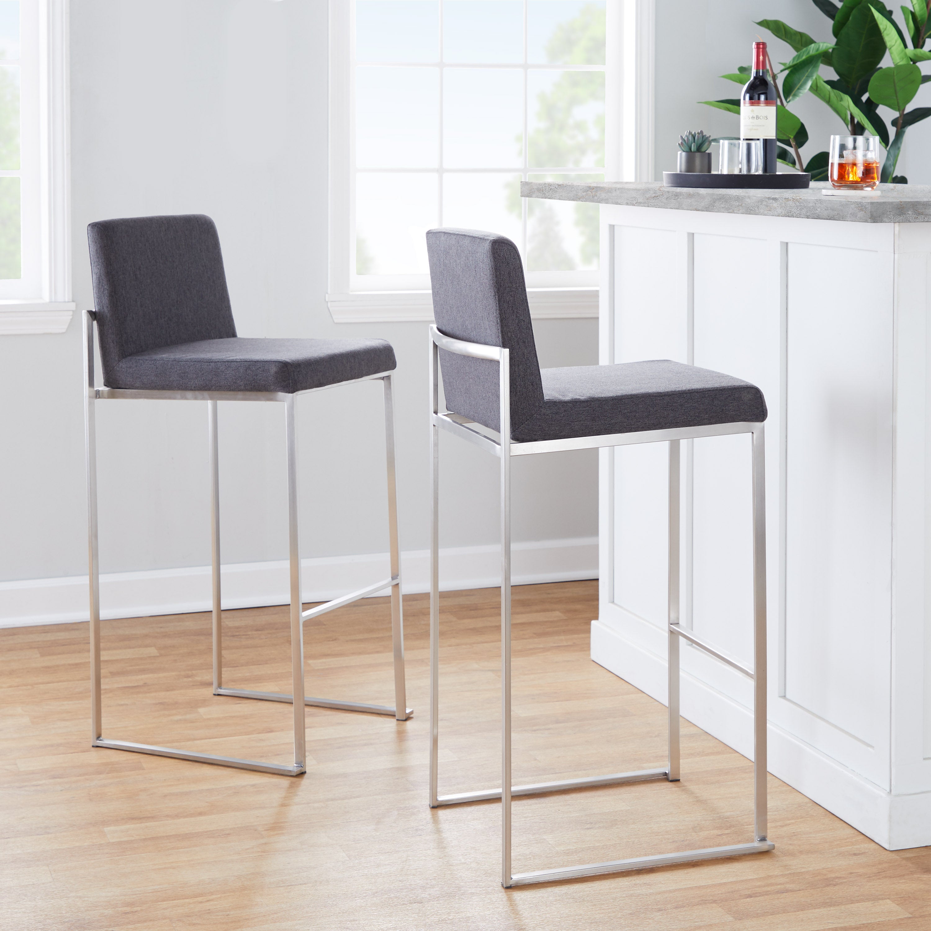 30" Contemporary High Back Barstool in Stainless Steel