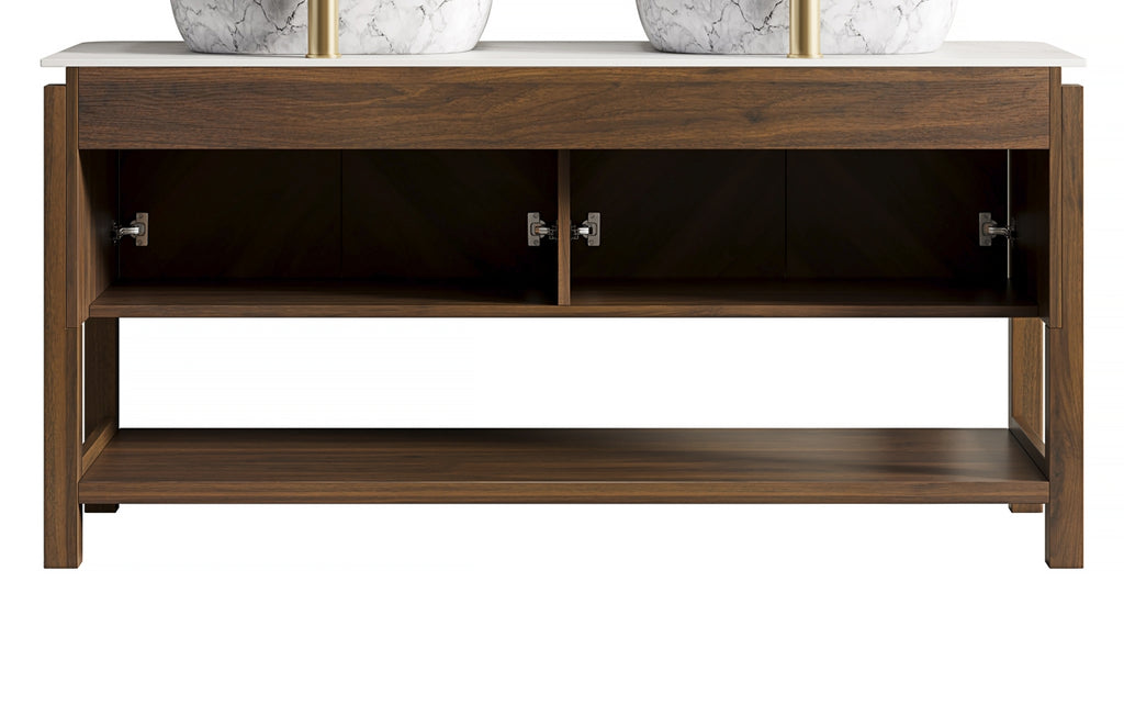 Indigo 60'' Freestanding Cabinet with 4 Doors & Open Shelf, Carrara