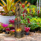 Outsunny Outdoor Fountain with Birdhouse and LED Lights