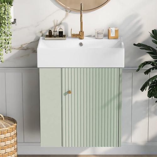 21.6 Inch Modern Floating Bathroom Vanity with Ceramic Basin