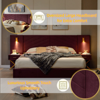 King Size Velvet Bed Frame with Vertical Channel Tufted Wingback Headboard