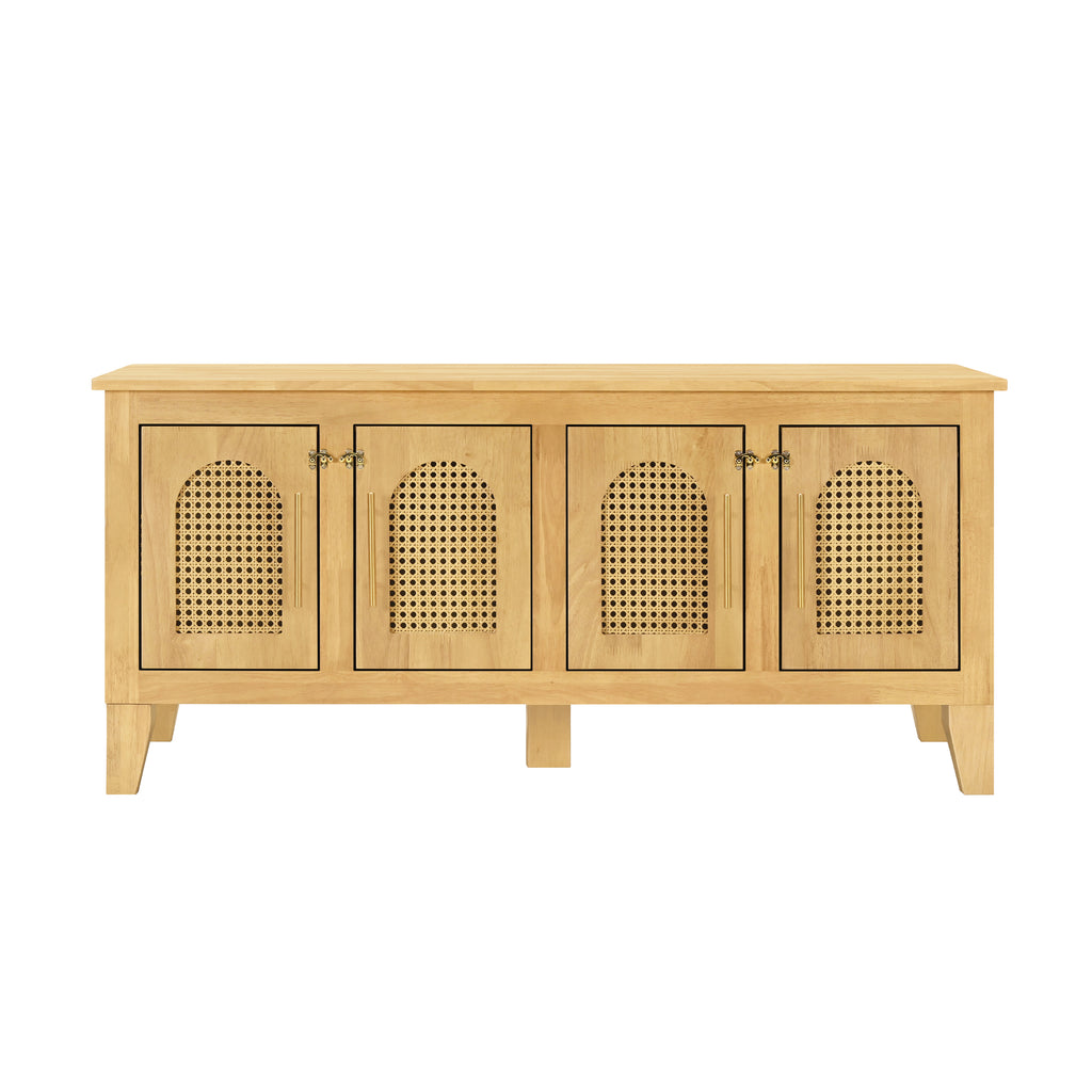 Lars Indoor Rattan Decorated Rubber Wood Dog Crate Cabinet