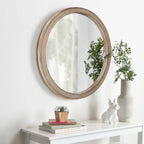 Round Decorative Wall Mirror with Woven Rattan-Textured Frame