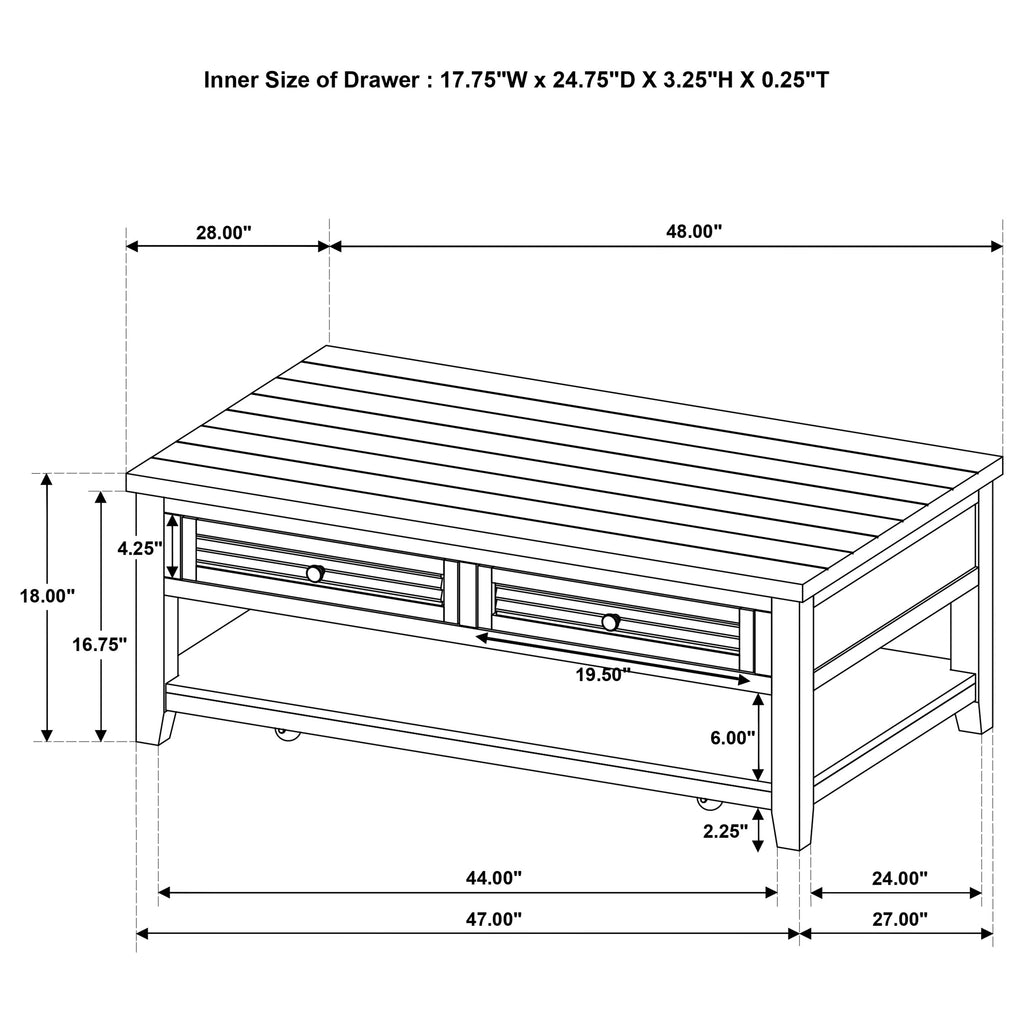 Sutter Distressed Java 2-Drawer Rectangular Coffee Table