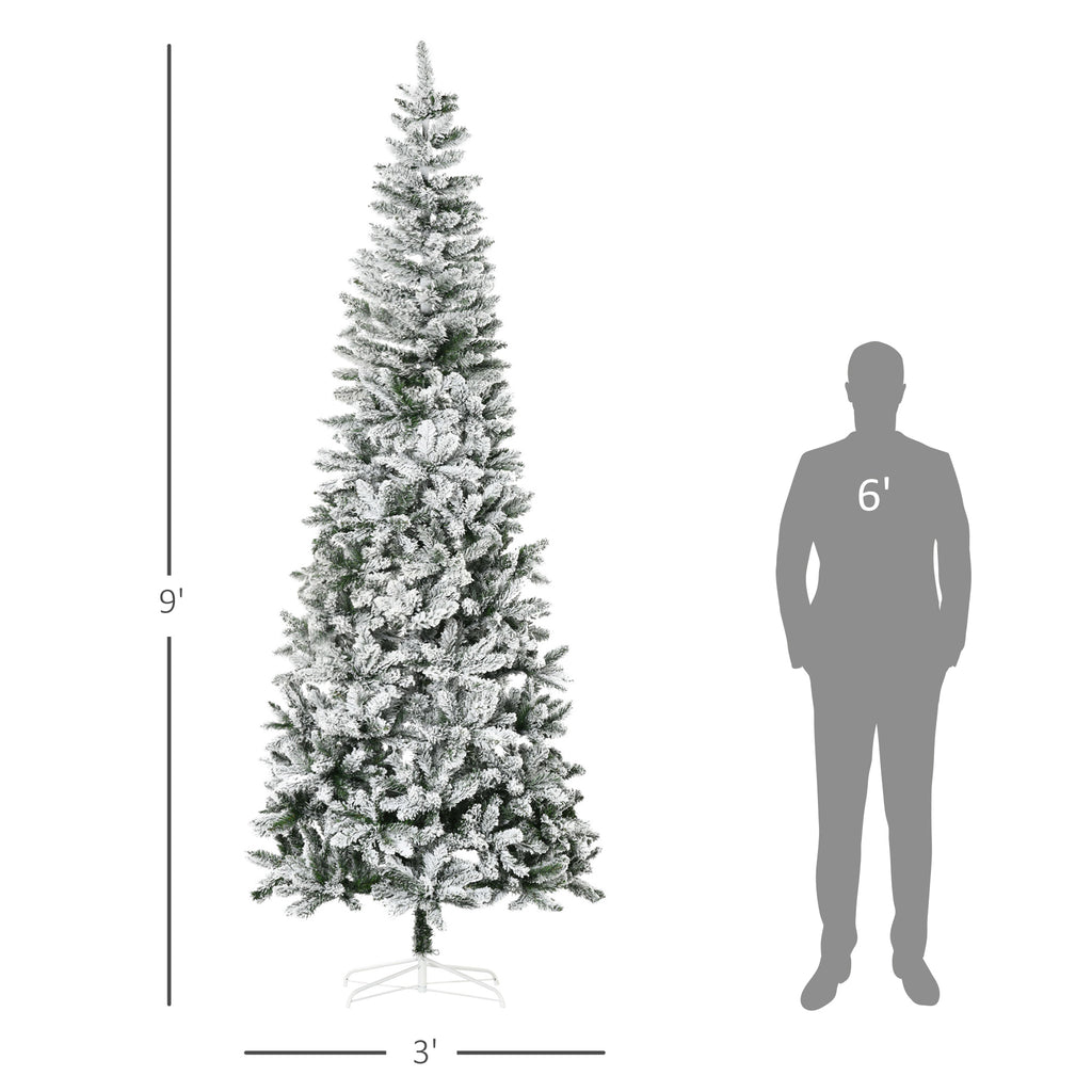 Snow-Flocked Slim Pine Artificial Christmas Tree