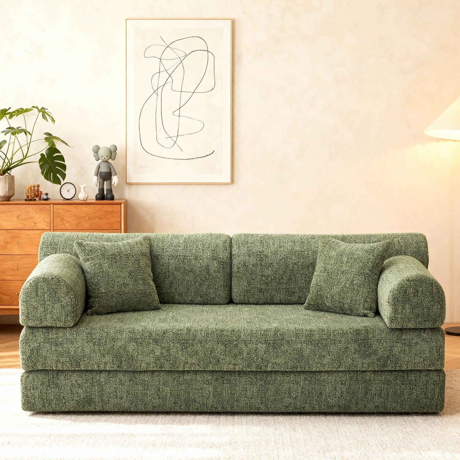 Modern 2 Tone Fabric Convertible Sleeper Sofa Bed