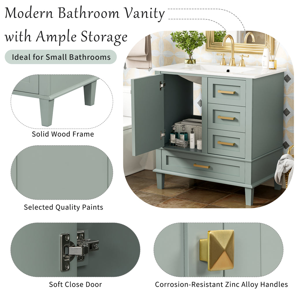 30" Bathroom Vanity in Green with Sink Combo Set