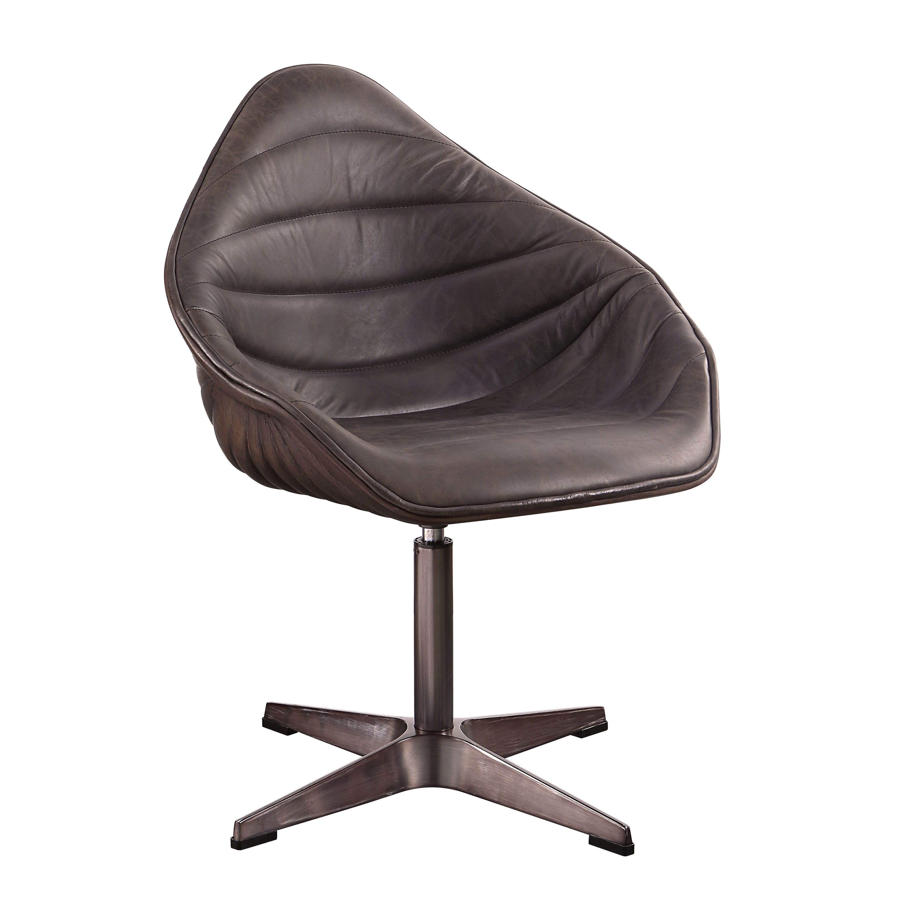 Pipino Antique Ebony Top Grain Leather Accent Chair with Swivel