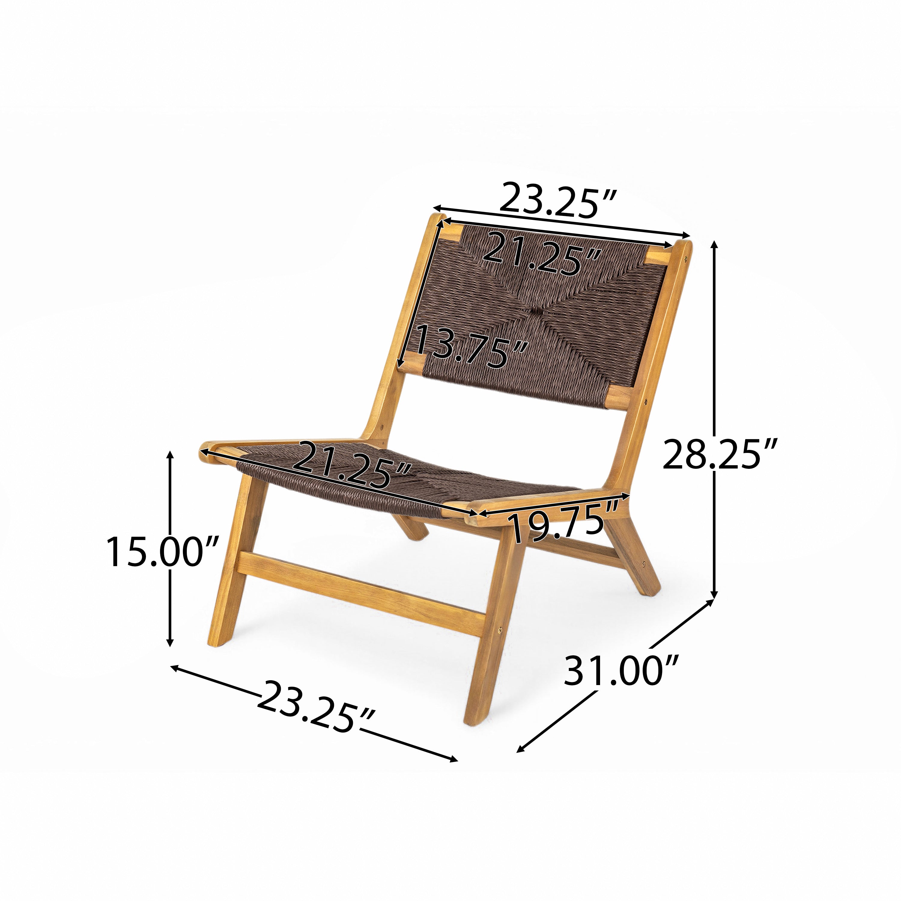 Acacia Wood Outdoor Armless Lounge Chair - Teak Set of 2