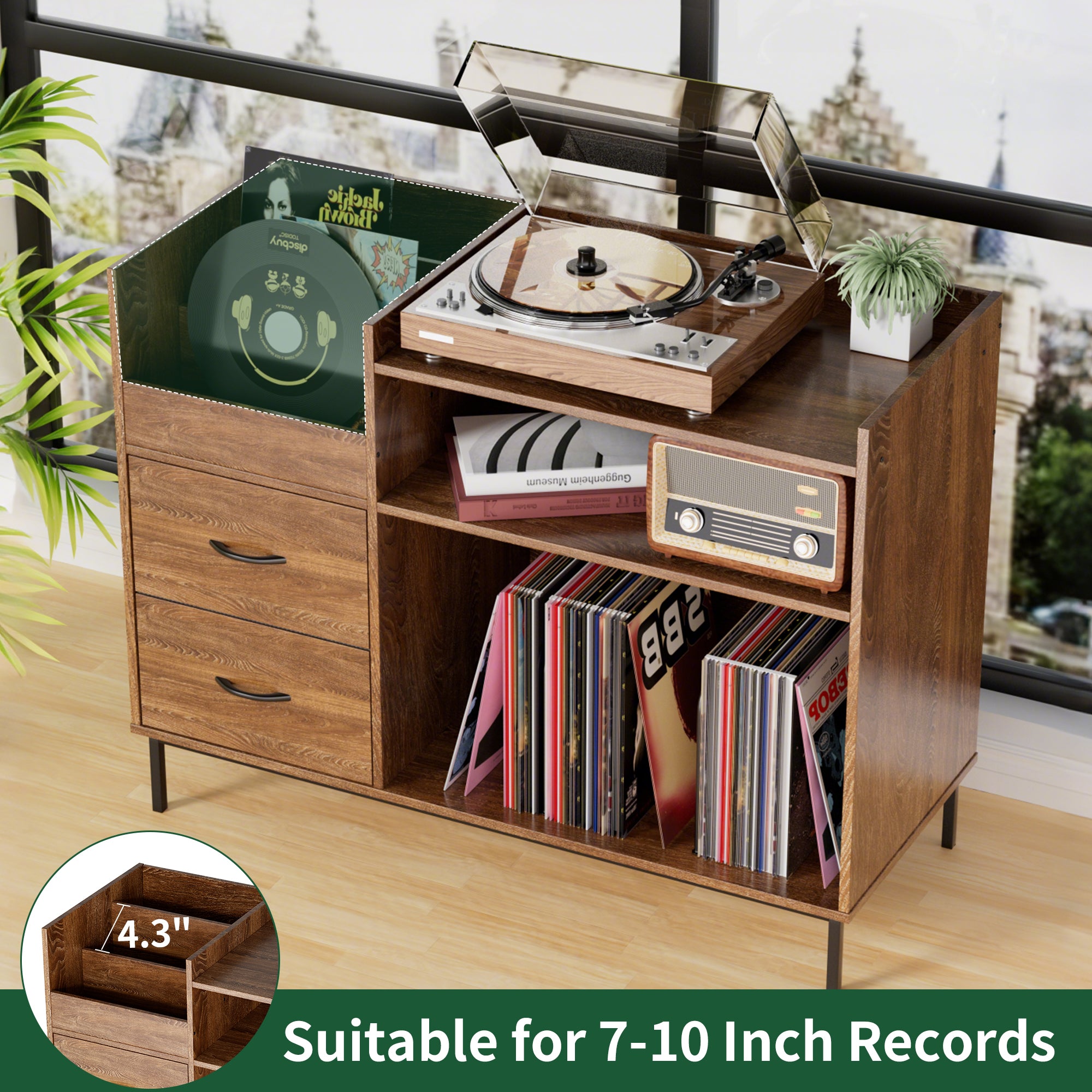 Record Player Stand with Storage for 500+ Albums