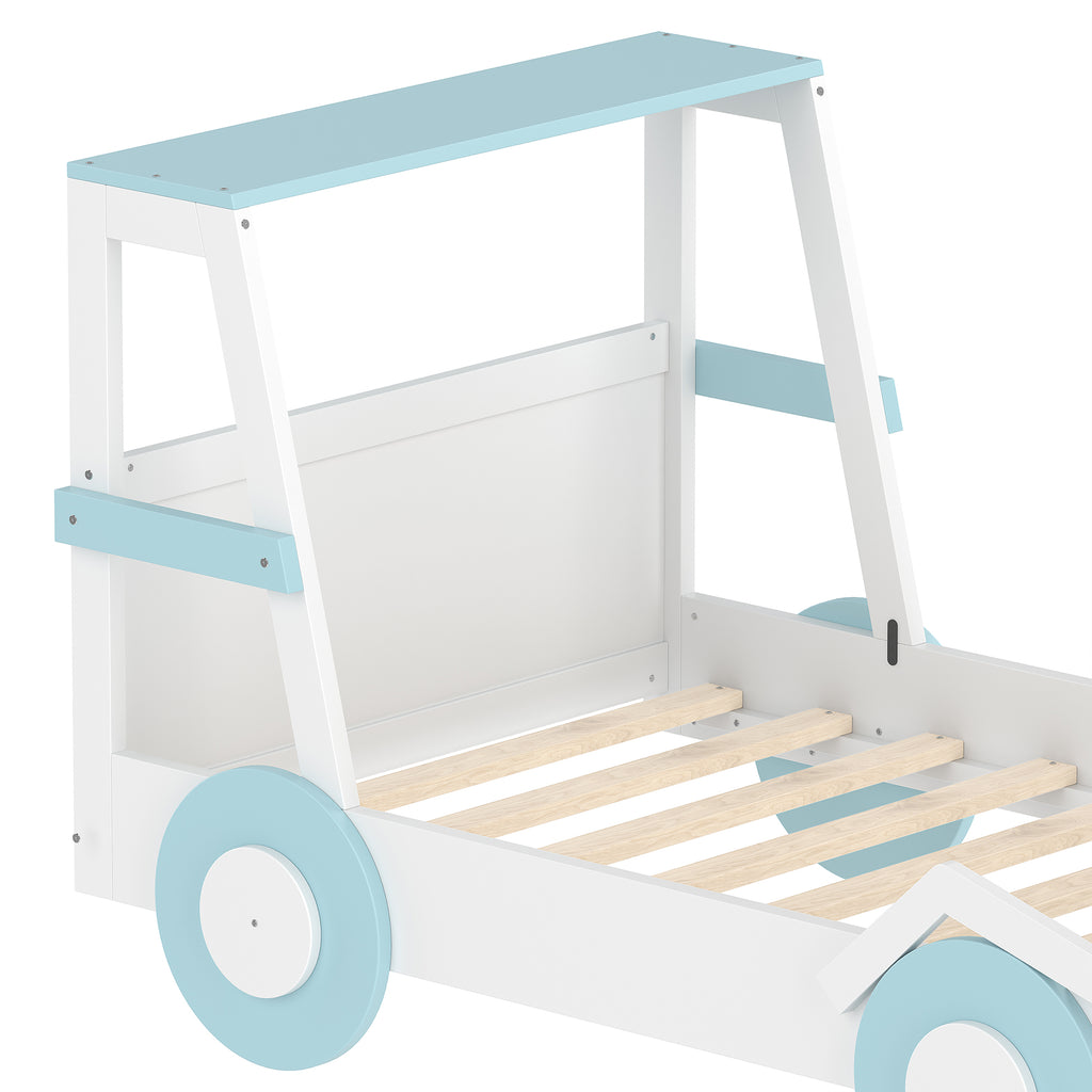 Twin Size Car Bed with Storage Shelves, Kids Platform Bed