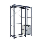 Acacia Wood Garment Racks with Shelves and Wicker Drawers
