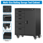 Metal Tool Garage Storage Cabinet with 5 Drawers and 1 Door
