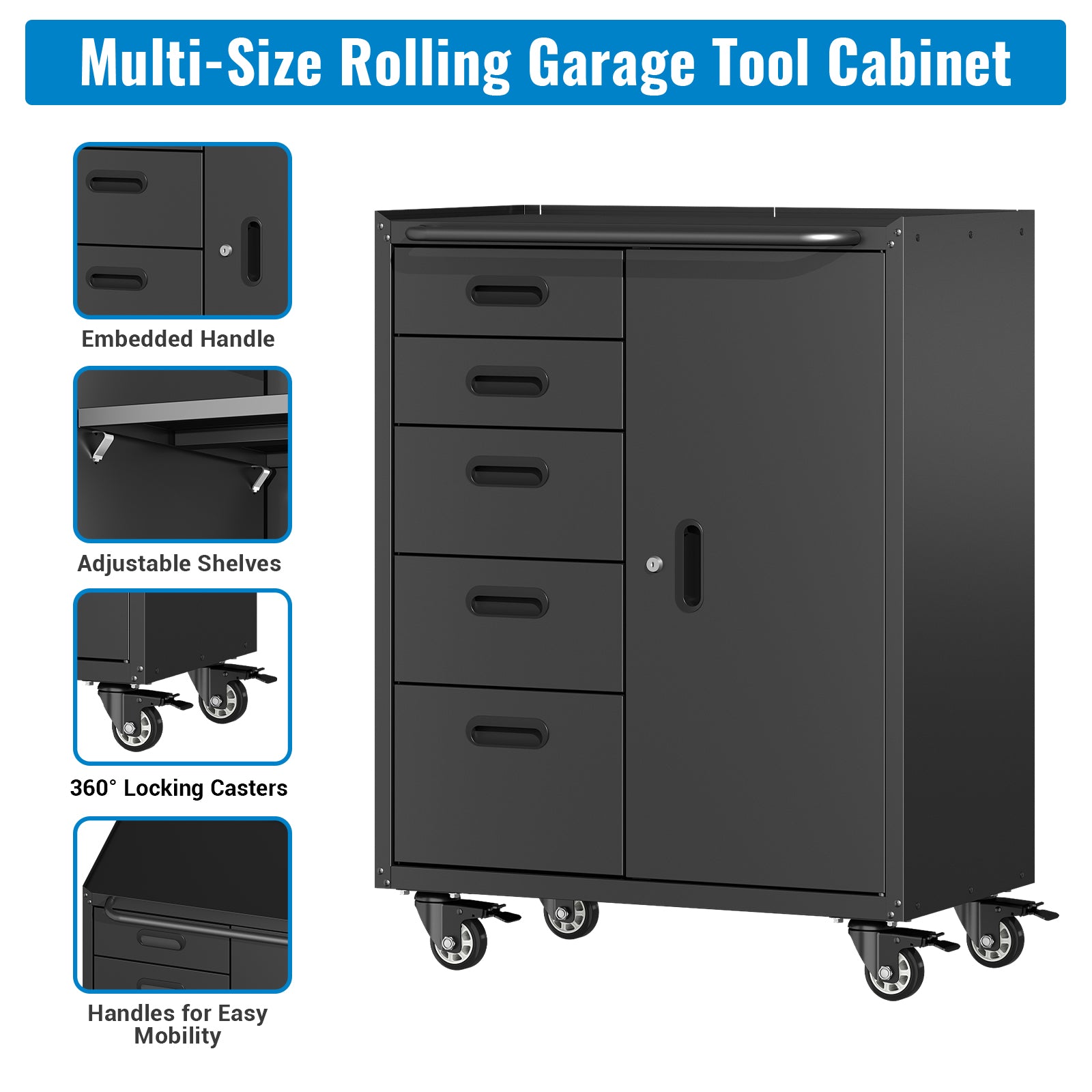 Metal Tool Garage Storage Cabinet with 5 Drawers and 1 Door