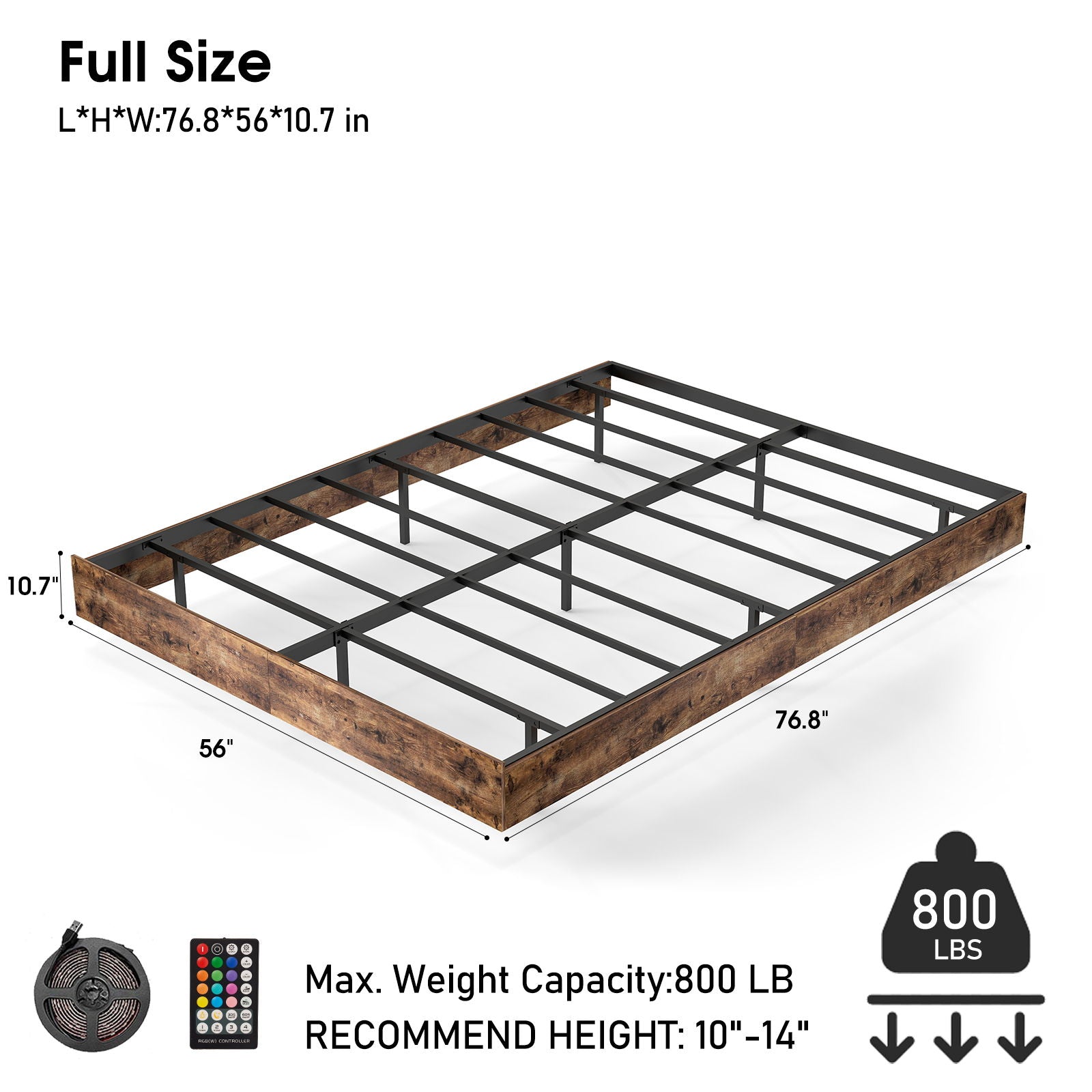 Platform Floating Bed Frame With RGB LED Lights
