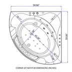 59" Corner Whirlpool Bathtub for 2-Person, Luxury Jetted Spa Tub