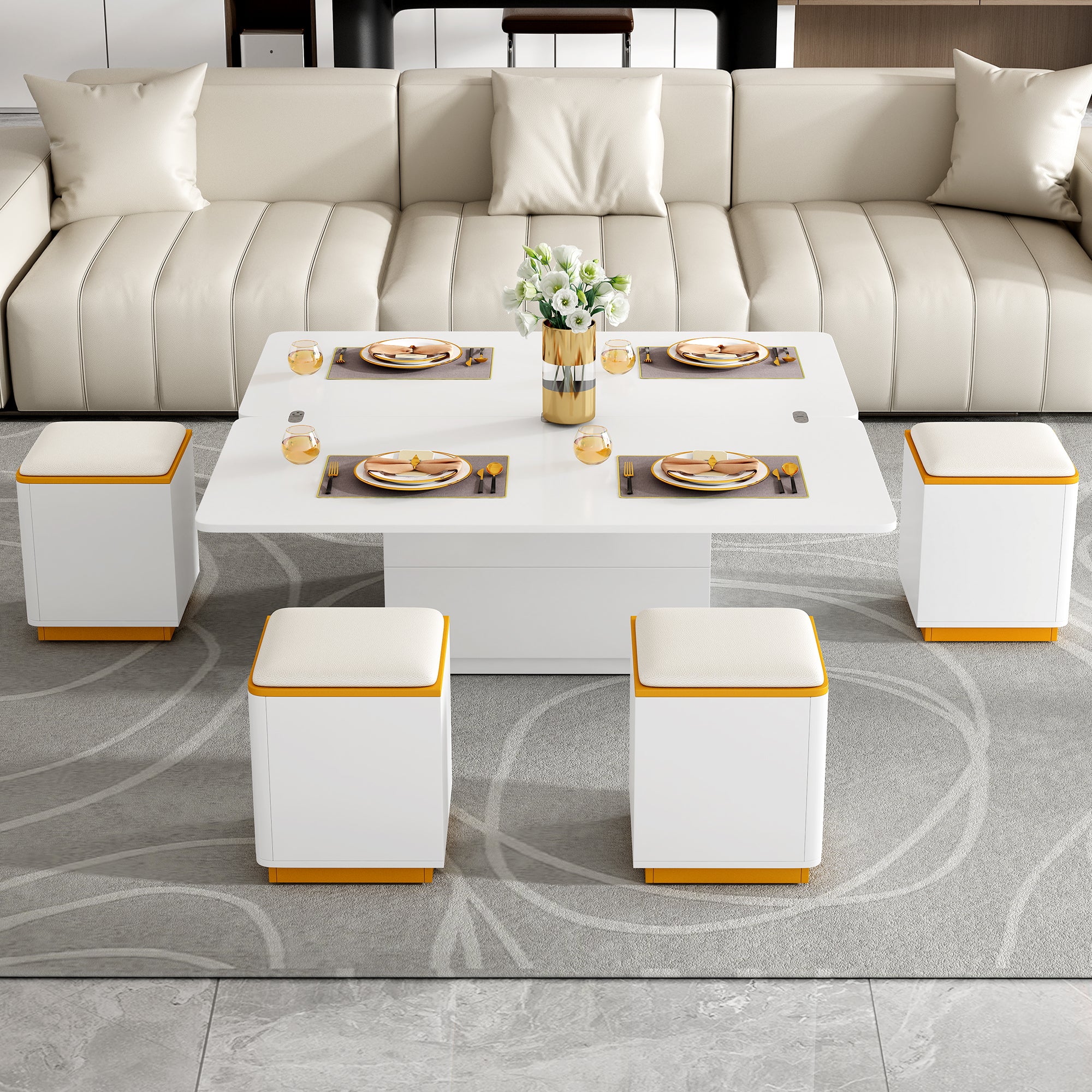 Vibe Haus Lift-Top Coffee Table with Storage Stools