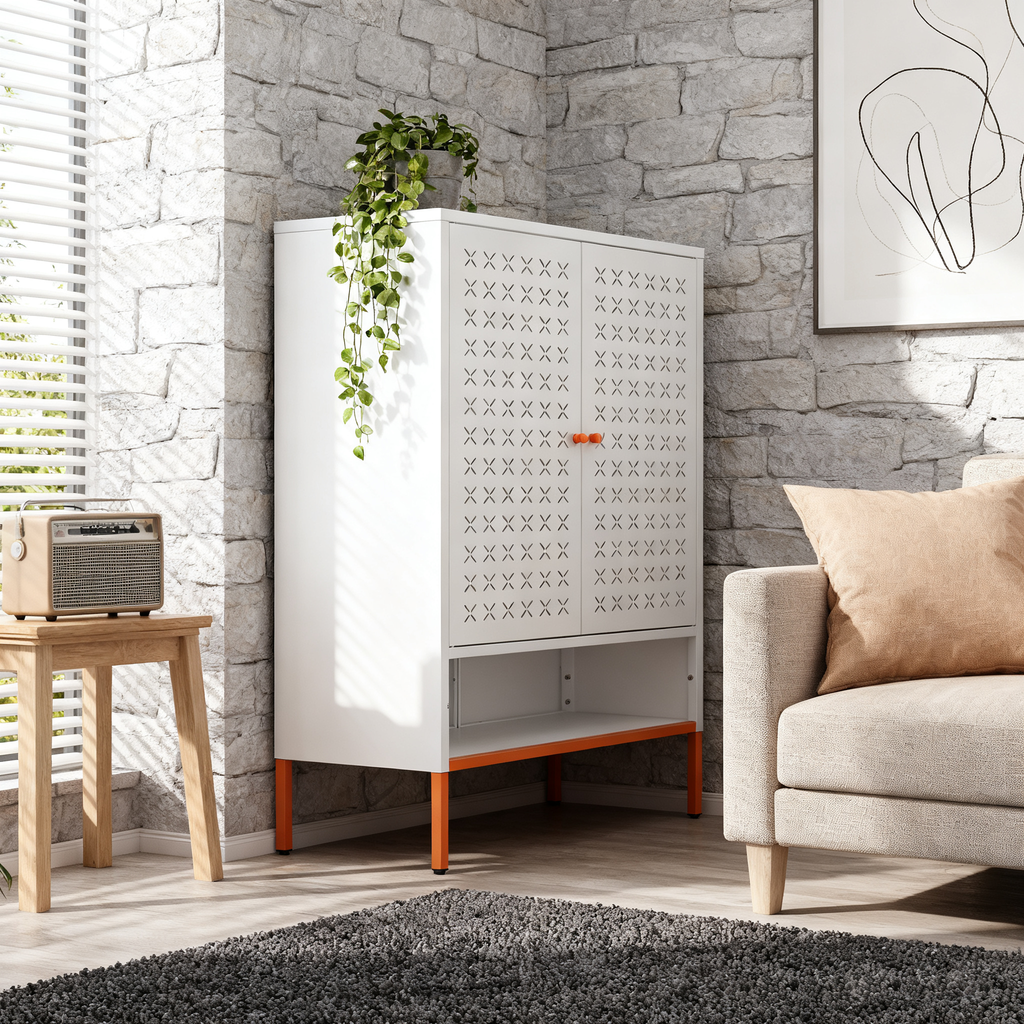 Grid Double Door Shoe Cabinet