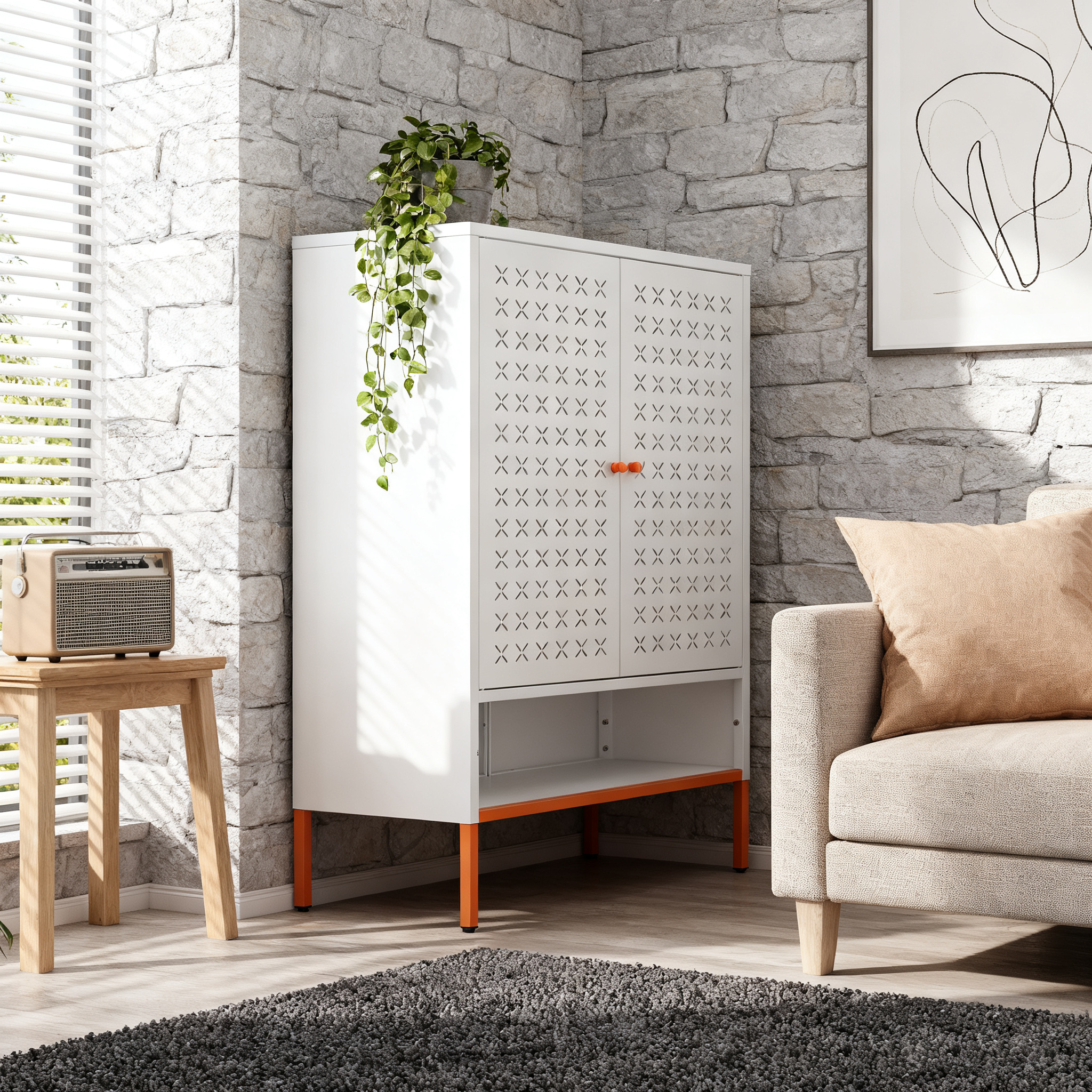 Grid Double Door Shoe Cabinet