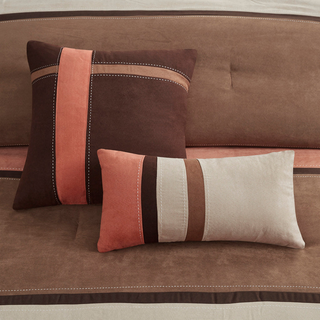 7 Piece Faux Suede Comforter Set - Coral Cal King