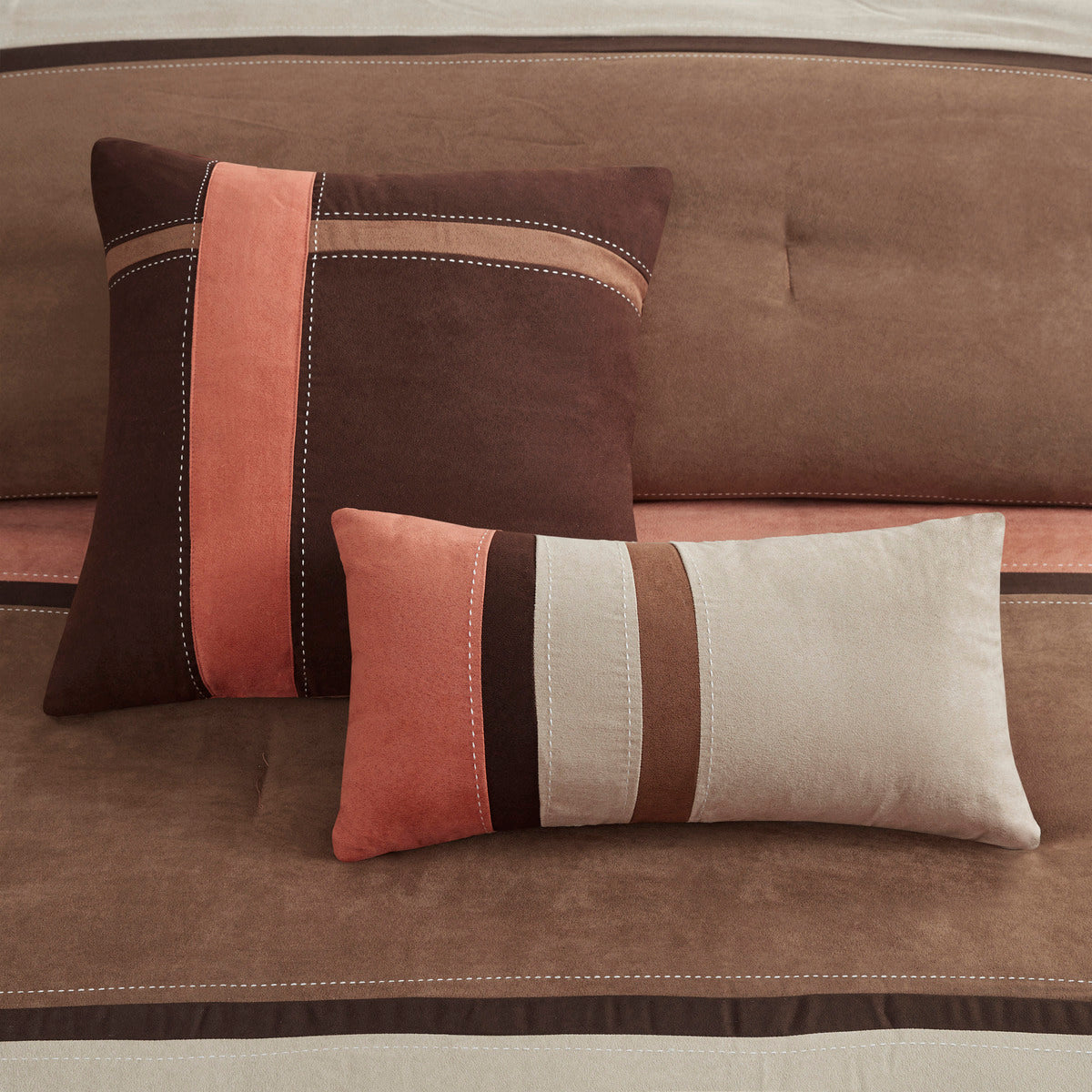 7 Piece Faux Suede Comforter Set - Coral Cal King