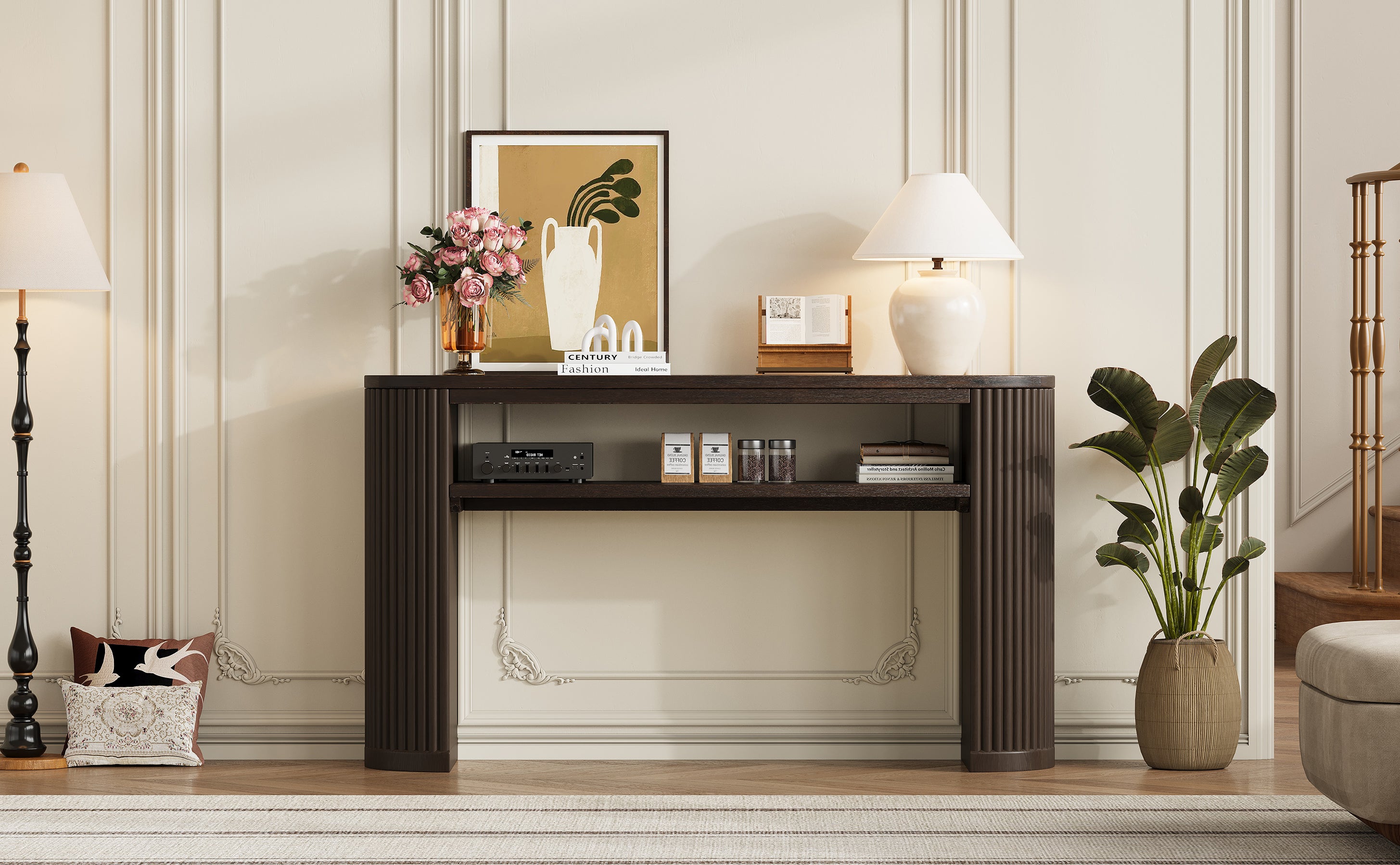 Trexm Rustic Console Table with Fluted Legs