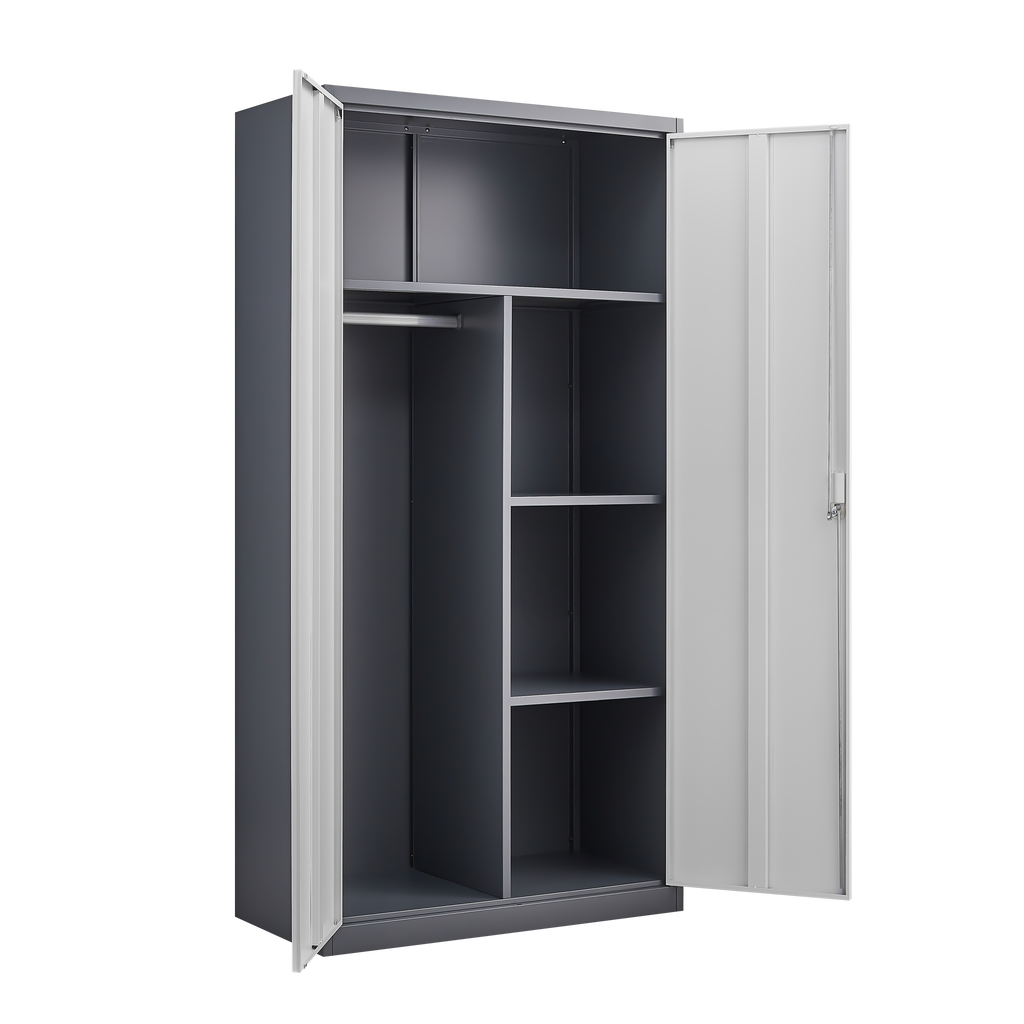 Gray Steel Lockable Large Capacity Wardrobe with Hanging Rod & Shelves