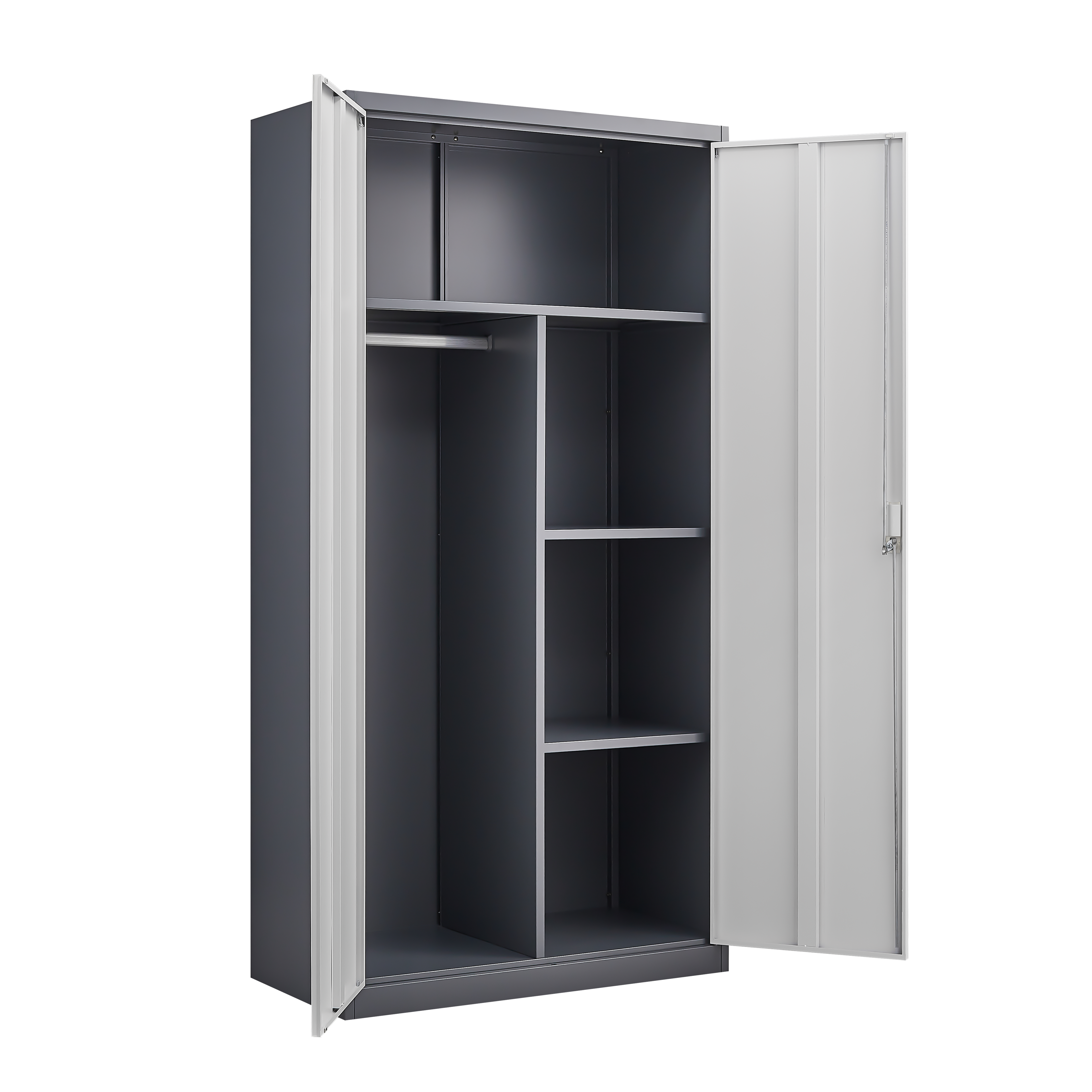 Gray Steel Lockable Large Capacity Wardrobe with Hanging Rod & Shelves