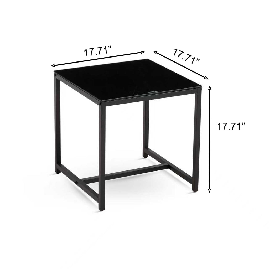 Black Glass Night Stand with Metal Legs
