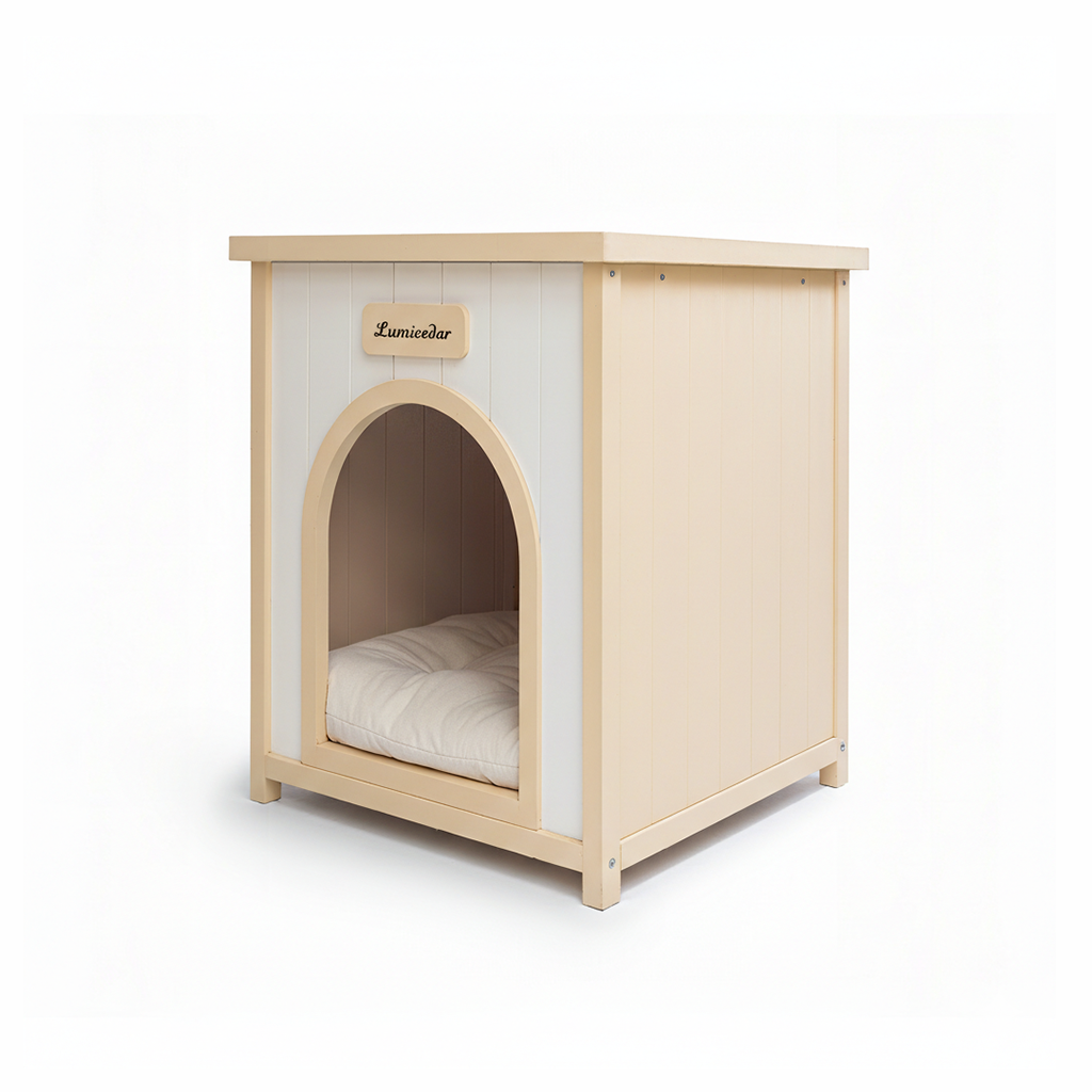 Modern Indoor Wooden Dog House with Removable Cushion