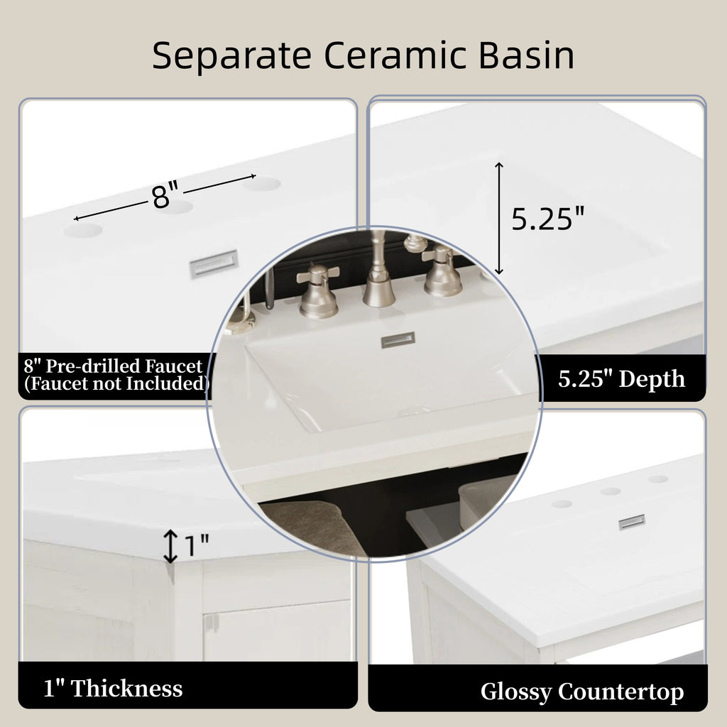 30 Inches Bathroom Vanity with Ceramic Sink