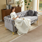 82-Inch Velvet Chesterfield Sofa with Two Round Pillows