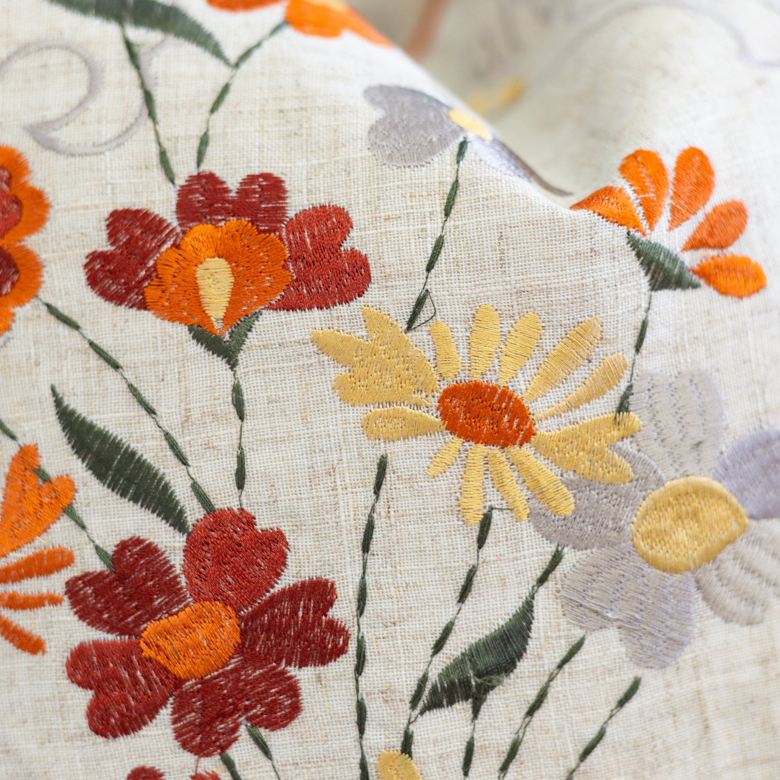 Thanksgiving Embroidered Floral Throw Pillow – Autumn Harvest Accent Cushion Set