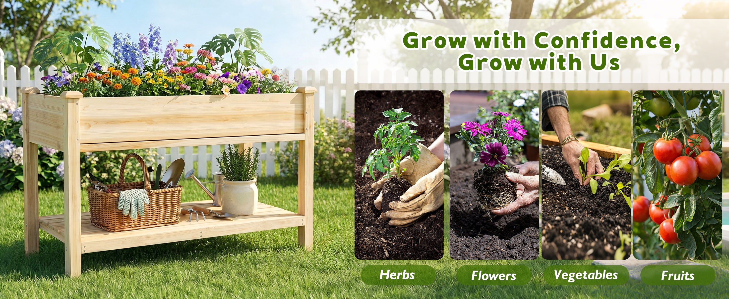 Raised Garden Bed 48x23x31.1-inch Elevated Wood Planter