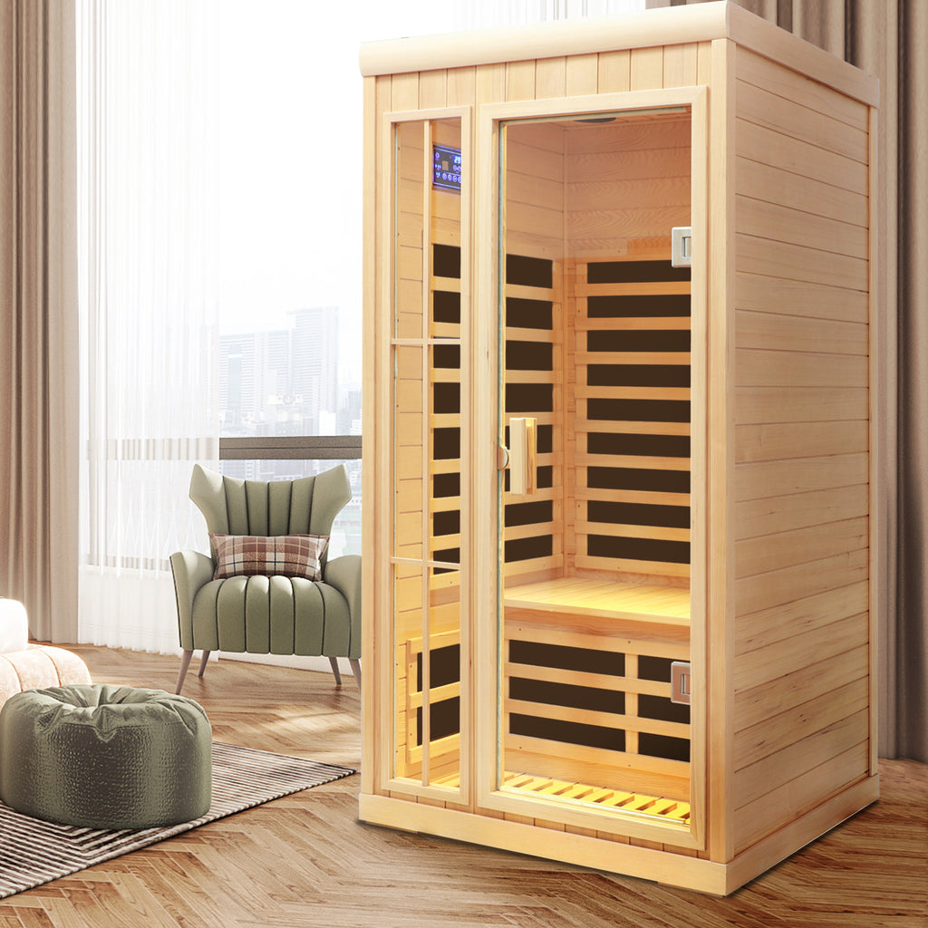 Deluxe One Person Hemlock Infrared Sauna Room with LED Colour Lights