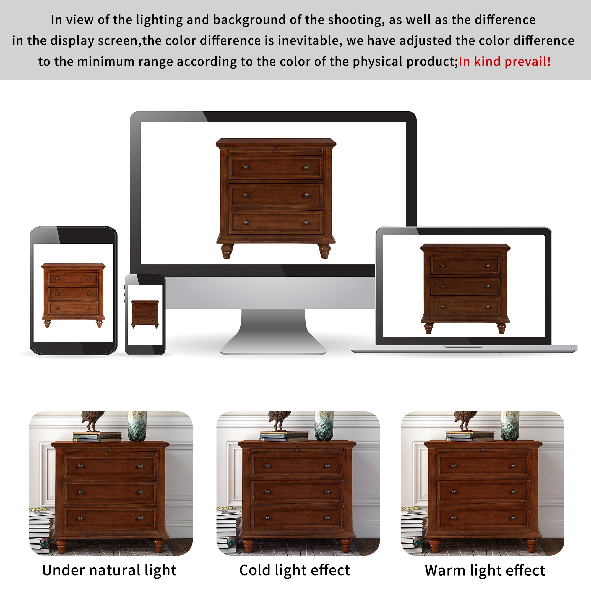U_STYLE 27.6'' Nightstand with Pine Wood Veneer