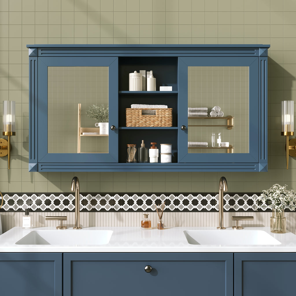 55 Inch Wall-Mount 2-in-1 Mirror Cabinet with Adjustable Shelves