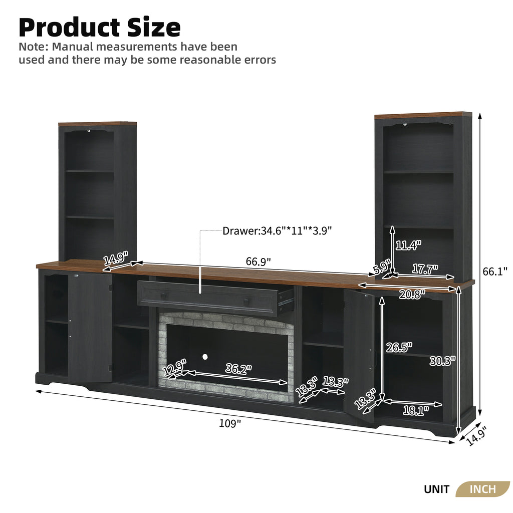3-Piece TV Stand Set with Curved Side Cabinets