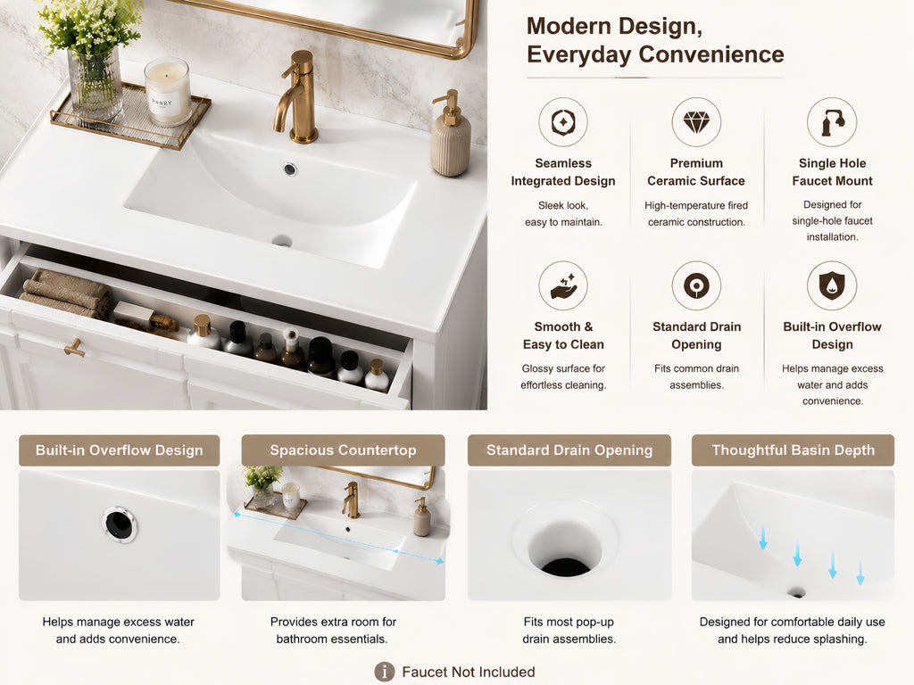 36 Inch Elegant Modern Bathroom Vanity with Sink